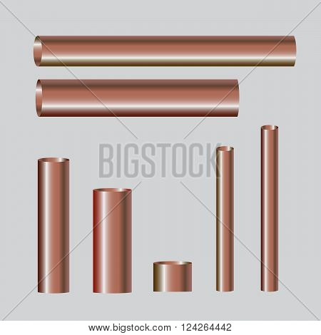 Copper pipes and hollow tons. 10 eps vector illustration