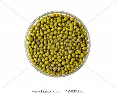 Mash in a glass bowl isolated on white background. High-angle shot.