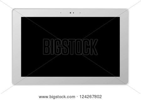 A white tablet with a dark screen