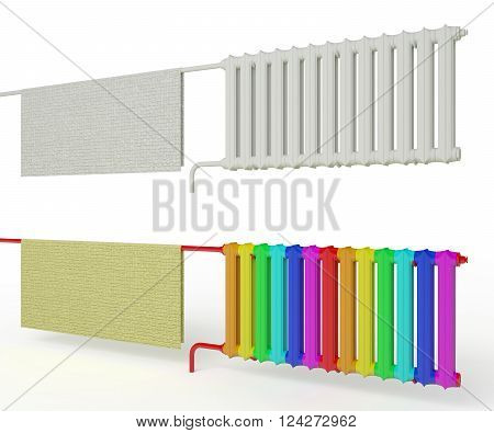 radiator with a cloth radiator paint rainbow background color 3d