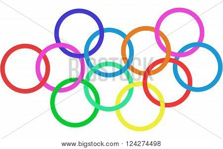 Lot of connected circles connected rounded shapes in various colors. Isolated on white background. Wallpaper background element.