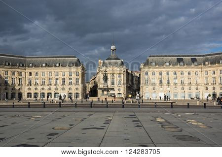 BORDEAUX FRANCE - MAY 06 2015: Place de la Bourse in Bordeaux. Bordeaux is a port city on the Garonne river in southwestern France