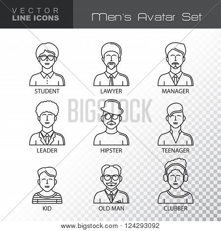 Modern Thin Contour Line Icons Set Of People Avatars.