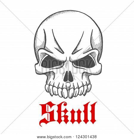 Vintage angry gothic skull without jawbone engraving sketch. Tattoo, t-shirt print or Halloween themes design