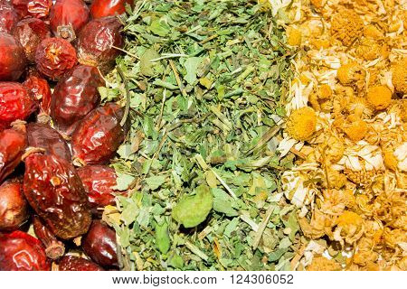 Tea herb in bowl on white background