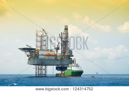 Oil and rig platform operation in north sea, Heavy industry in oil and gas business in offshore, rig operation.