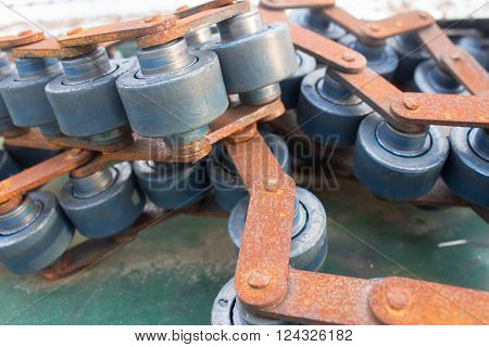 conveyor chain line assembly in technology line
** Note: Shallow depth of field