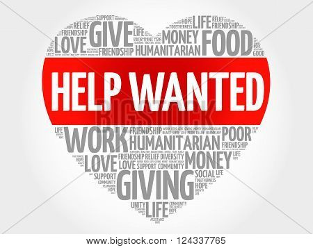 Help Wanted word cloud heart concept, presentation background
