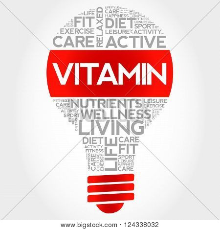 VITAMIN bulb word cloud health concept, presentation background