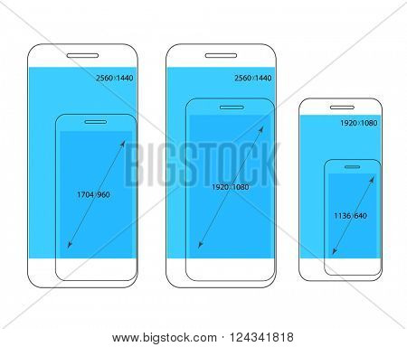 Different modern smartphone resolutions comparison. Design elements