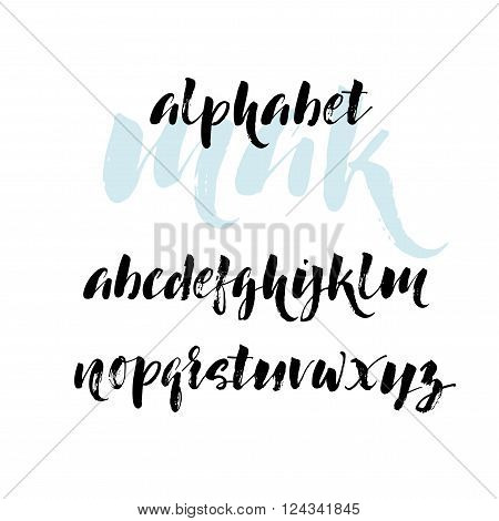 Hand drawn calligraphy letters. Letters of the alphabet written with a brush. Ink illustration. Modern calligraphy. Handwritten calligraphy font.