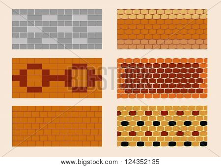 Different color and pattern of the brick laying.  All objects are grouped. Vector.  Horizontal.