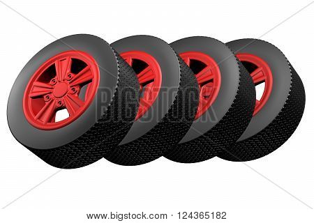 Car wheels isolated on white background. 3D render.