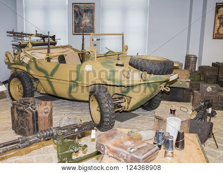 MOSCOW RUSSIA- DECEMBER 15 2015: - Car- amphibious Volkswagen Typ 166. Germany (1941-1944) at the Museum of technique V.Zadorozhnyj on December 15; 2015 in Moscow