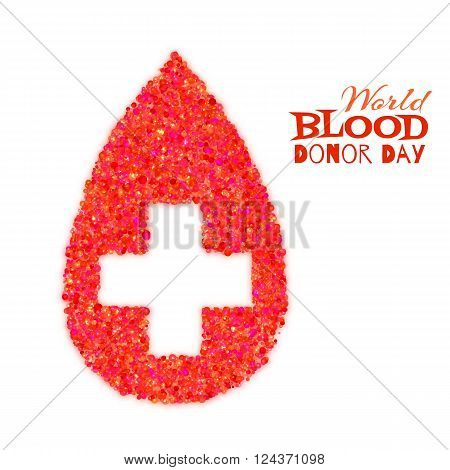 World blood donor day concept with red drop and cross. Vector illustration.