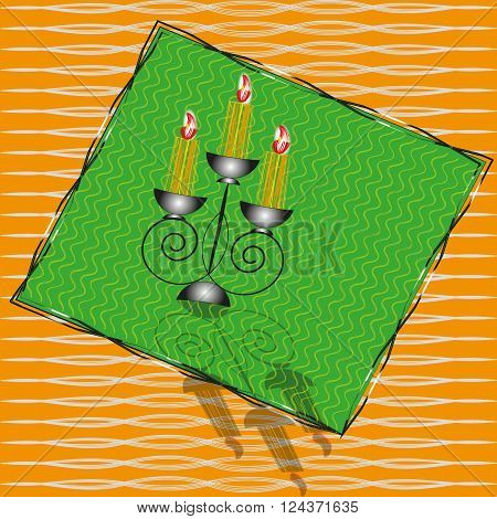 Picture forged black candlestick on three wax candles
Illustration forged black candlestick on three wax candles with shadow beyond the picture, the general background of dark yellow and white seamless pattern can be used for the cover and postcard for d