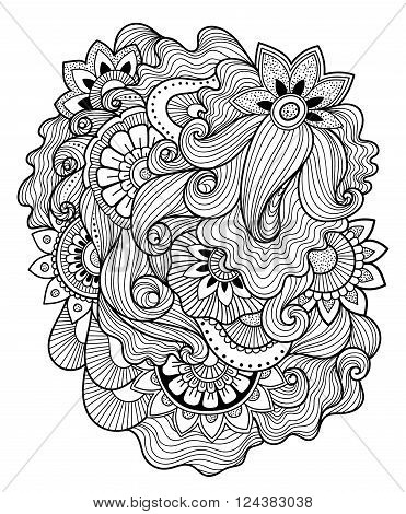 Zen-doodle or Zen-tangle floral pattern. Composition in style mehndi. Vector illustration.