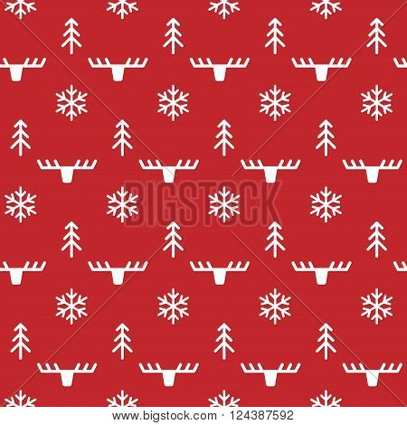 Winter seamless pattern with deer, snow and tree. Vector EPS 10. Easily editable from swatches panel, name 