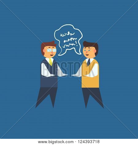 Two Man Having Discussion Primitive Graphic Style Flat Vector Icon On Blue Background