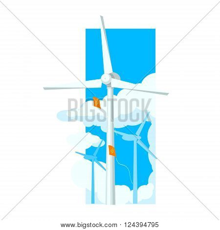 Alternative Energy Wind Farm Flat Vector Illustration In Simplified Style