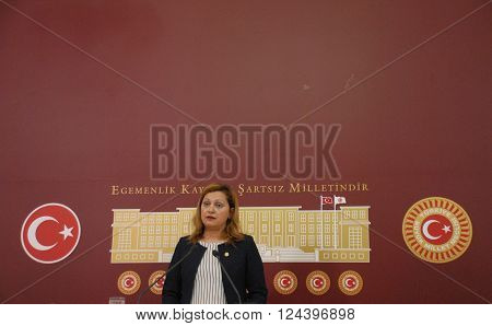 ANKARA/TURKEY-FEBRUARY 24, 2016: Turkish Grand National Assembly (TBMM) Republican People's Party (CHP) Deputy Burcu Koksal during the press conference.February 24, 2016-ANKARA/TURKEY