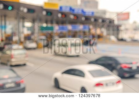 blurry of car in Toll collecting on the expressway in Bangkok Thailand