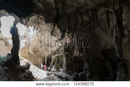 Beautiful stalagmites stalactites in the cave in Krabi Thailand