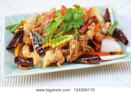 Thai food,stir fired chicken with cashew nuts