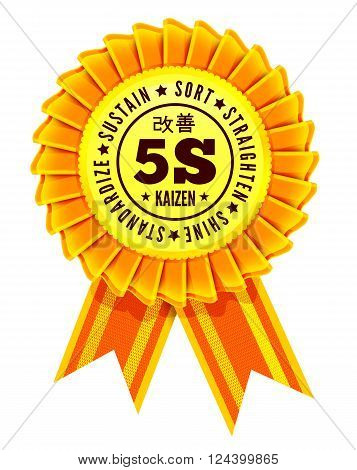 Award rosette with ribbon. Kaizen vector illustration