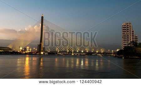 Rama 8 Bridge, Bangkok, Thailand  at sunset time.