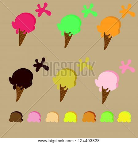 Ice cream set with many colour vector illustrations