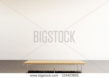 Photo exhibition modern gallery. Empty white wall in contemporary art museum. Interior loft style with concrete floor. Picture generic design furniture. 3D rendering