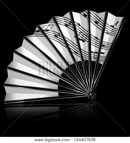 dark background and the white fan with notes