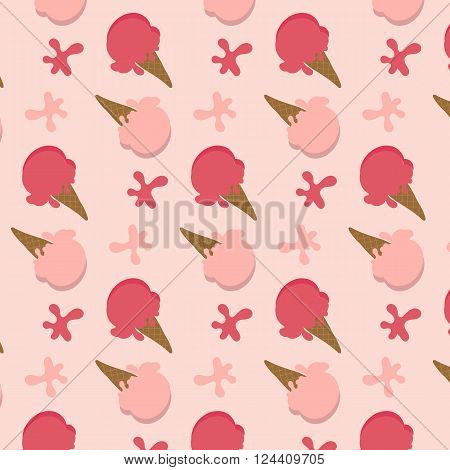 Seamless of pink and red ice cream cone on pink background for spring tone