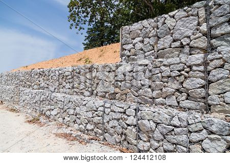 Slope Retention Management With Rocks And Wire Mesh Cage System