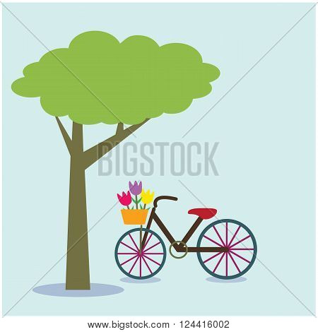 Bicycle under a tree on background. Vector illustration.