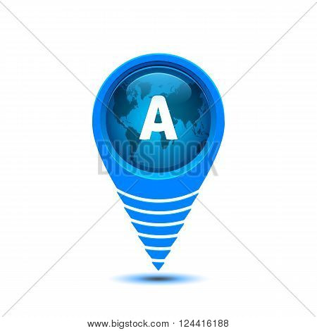 Pin location glossy map design flat. Map badge, button and map pin vector icon glossy navigation, blue pointer pin marker label point vector illustration