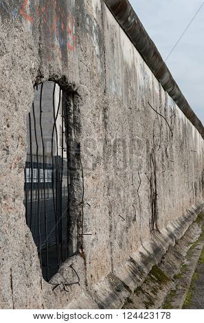 Remains of Berlin Historical wall dividing West and East Berlin during the cold war in Germany