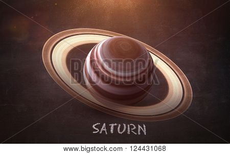 Saturn - High resolution images presents planets of the solar system on chalkboard. This image elements furnished by NASA