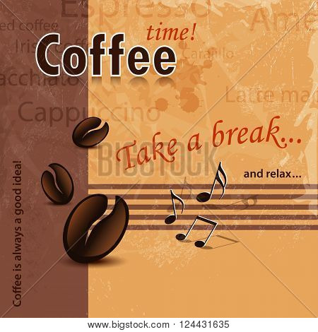 Coffee time background retro with words - coffee shop, coffee bar and coffee menu template