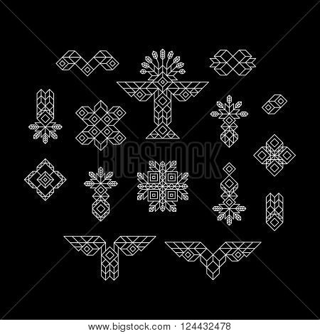 Set of Vintage Graphic Elements for Design. Line Art Design for Invitations, Posters. Linear Element. Geometric Style. Lineart Vector Illustration. Geometric Linear Border, Divider. Page Decoration.