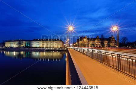 Regional Office And National Museum In Wroclaw, Poland, In The Evening.