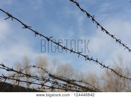 Security with a barbed wire fence photo. Protection concept design.