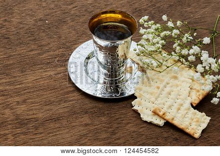 Pesach Still-life With Wine And Matzoh Jewish Passover Bread