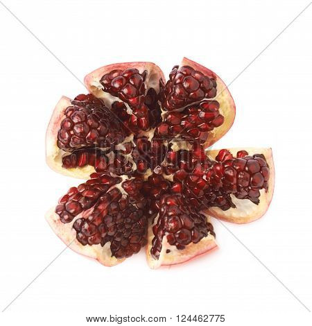 Split open flower served pomegranate Punica granatum fruit isolated over the white background