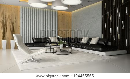 Interior of living room with white armchair 3D rendering 