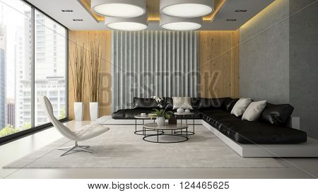 Interior of living room with white armchair 3D rendering 