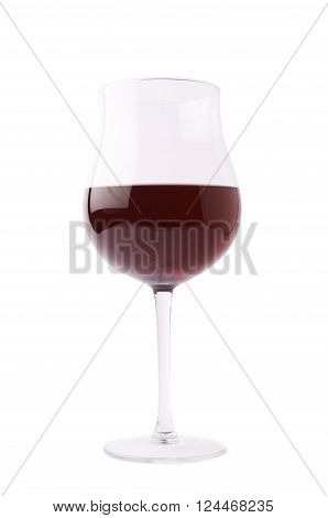 Glass filled with the red wine isolated over the white background