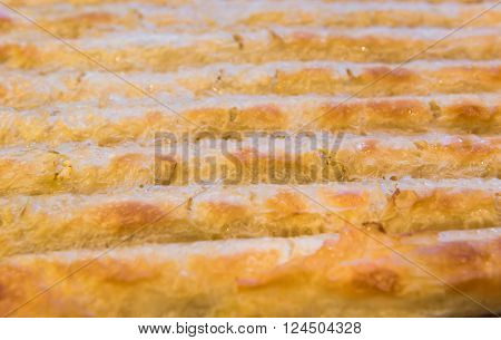 Baked Homemade Traditional Balkan Dish Burek. Cheese Or Meat Pie