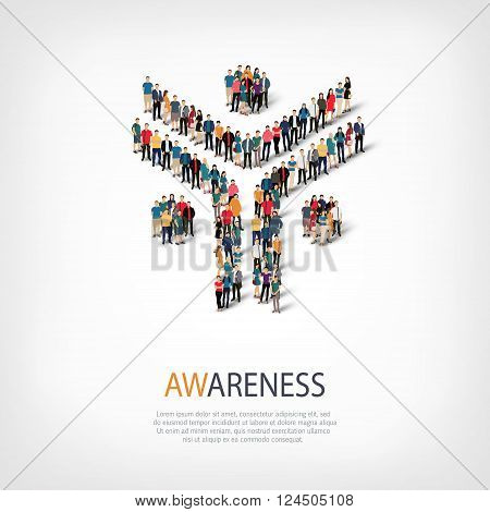 Isometric set of styles, awareness, web infographics concept  illustration of a crowded square, flat 3d. Crowd point group forming a predetermined shape. Creative people. - Vector Illustration. Stock vector.